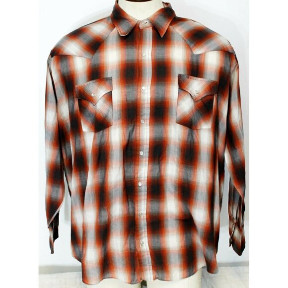 Plains Western Wear Shirt Mens Big Man 2X Red Black White Plaid Pearl Snap - Picture 1 of 10